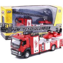 1/50 aukšto slėgio vandens pistoleto gaisrinės mašinos modelis, ištraukiamos debesų kopėčios, gaisrinės mašinos imitacija, garsas ir šviesa, traukiamos atgal, vaikiški žaislai iš lydinio, atviros durys 1/50-Size:18.5*7*5cm raudona