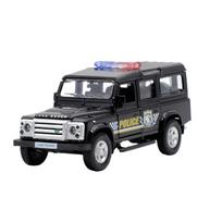1/36 „Land Rover Defender“ visureigis policijos žaislinis automobilis iš lydinio automobilio modelio žaislas su atsitraukimu vaikams Dovanų žaislų kolekcija 1/36-Size:12.5*5.5*5.5cm juoda