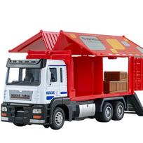 1:32 mastelio konteinerinio sunkvežimio modelis su muzika ir šviesa, atidaromos durys, realistiškas transporto priemonės žaislo ornamentas, lydinio modelio inercinis sunkvežimis, atitraukiamas, gimtadienio dovana 1/32-Size:18*7.5*5.5cm balta