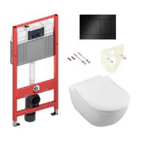 Potinkinis TeceBase rėmas su Juodu matiniu mygtuku ir Pakabinamas klozetas Villeroy & Boch Subway 2 Direct Flush su slim Soft Close dangčiu