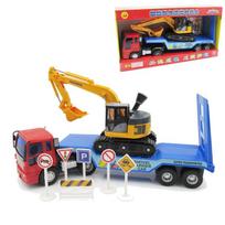 1/64 inžinerinis transporto priemonių ekskavatorių sunkvežimių žaislų rinkinys, 2 vnt. / rinkinys inerciniai automobiliai su 6 kelio ženklais, nereikia akumuliatoriaus, gimtadienio dovana berniukui 1/64-Size:33.5*9*8.5cm