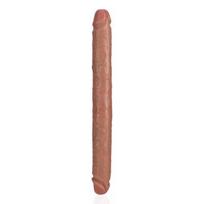 Dvigubas varpos imitatorius RealRock Slim Double Ended Dong 14, smėlio spalvos