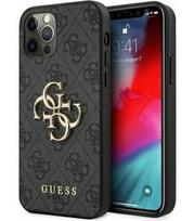 Pilkas dėklas Apple iPhone 12/12 Pro telefonui "GUHCP12M4GMGGR Guess PU 4G Metal Logo Case"