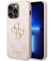 Rožinis dėklas Apple iPhone 14 Pro telefonui "Guess PU 4G Metal Logo Case"