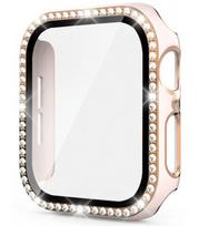 Rožinis / auksinės spalvos dėklas su blizgučiais Apple Watch 45 mm laikrodžiui