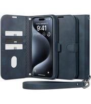 Mėlynas atverčiamas dėklas Apple iPhone 15 Pro telefonui "Spigen Wallet S Pro"