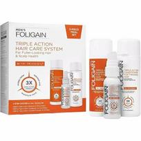 Plaukų priežiūros rinkinys Foligain Complete System Men Triple Action vyrams: šampūnas, 100 ml + kondicionierius, 100 ml + purškiklis, 30 ml