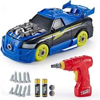 Statybinis žaislas, lenktyninio automobilio turbo, kurį galima surinkti / išardyti patiems TG726 vaikams su 27 dalimis, tikroviškais garsais ir šviesomis 22*11*8cm,27Pcs mėlyna/raudona