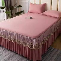 Vasariškas gaivus vienspalvis lovatiesė viengulis princesės stiliaus nėriniai universalus lovos apvadas buitinis apsauginis nuo dulkių uždangalas 150x200cm 3pcs