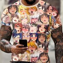 Anime Style Girls Pattern 3D spausdinti marškinėliai trumpomis rankovėmis vyrams, kasdieniai vasaros marškinėliai, skirti kasdieniam dėvėjimui ir poilsiui S