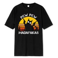 Pew Pew Madafakas Katė su dviem pistoletais Spausdinimas Vyriški marškinėliai Vasariniai medvilniniai marškinėliai Kvėpuojantys laisvi drabužiai Hip Hop gatvės marškinėliai S juoda