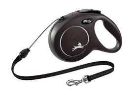 Flexi New Classic XS Cord automatinis virvinis pavadėlis, šunims iki 8 kg, 3m (įv.spalvų) - Produkto Spalva Juoda