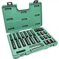 SATA 1/2" PRAILGINTŲ IR TRUMPŲ SMŪGINIŲ GALVUČIŲ RINKINYS (10-24MM)(26VNT) (PLONASIENĖS)