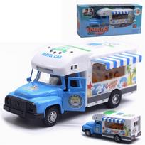 1/28 Simuliacinis namelis ant ratų, klasikinis žaislinis karavanas „Happy Travel“ RV modelis su garsu ir lengvo metalo žaislinių, atsitraukiamų transporto priemonių žaidimų rinkiniais 1/28-Size:16*6.8*6cm mėlyna