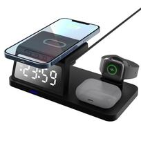 „3 viename“ belaidžio įkroviklio laikrodžio signalizacija „Qi“ belaidžio įkrovimo stotelė, skirta „iPhone 15 14 13 12“ / „AirPods“ / „iWatch Samsung S24 S23 Ultra“ / „Buds“ juoda