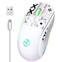 hxsj T90 2.4G belaidė mechaninė pelė RGB žaidimų pelė Ergonomiška 10 milijonų klavišų paspaudimų 3600 DPI pelė 11 RGB apšvietimo režimų pelės CHINA balta