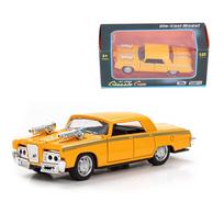 1/32 Atitraukiamas vintažinio automobilio žaislas, modelis iš lydinio, varomas baterijomis, su šviesa ir garsu 1/32-Size:12.5*5*3cm geltona