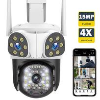 Nauja nauja EU 8K 15MP lauko WiFi kamera, judesio sekimo trijų objektyvų ekranai, 4x priartinimas PTZ vaizdo kameros saugumo apsauga CCTV stebėjimo kamera 15MP Camera No Card