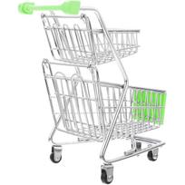 Miniature Shopping Cart Mini Metal Shopping Cart Mini Supermarket Handcart Double Layer Supermarket Shopping Cart Toy for Home Desktop Decor žalia