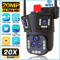 Nauja išmaniųjų namų 20MP 10K WIFI stebėjimo kamera penkių objektyvų belaidė lauko IP kamera 20x priartinimo optinė automatinio sekimo CCTV kamera PTZ 20MP EU Plug
