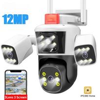 Nauja WiFi IP kamera 6K 12MP lauko stebėjimo vaizdo kamera trijų ekranų vaizdo saugos kamera Mini PTZ CCTV gatvės kamera IPC360 Home APP EU Plug