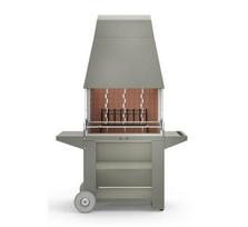 Židinys - grilius Fogher su ratais, lentyna, šoninėmis lentynomis ir dideliu kaminu 900 RAL 7030 pilkos spalvos