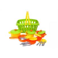 Žaislinis virtuvės indų rinkinys su krepšeliu, TECHNOK DINNERWARE SET