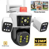 Nauja 12MP 6K saugumo apsaugos IP kamera WiFi belaidė lauko trijų objektyvų trijų ekranų CCTV vaizdo stebėjimas PTZ žmogaus sekimas Wifi camera