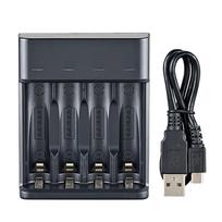 Išmanusis 4 lizdų baterijų įkroviklis, skirtas AA/AAA Ni-MH baterijų greitam įkrovimui USB Plug and Play juoda