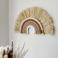 Boho vaivorykštės sienų dekoro menas Mažas bohemiškas makramo austas sieninis gobelenas mergaitei miegamojo berniuko kambario vaikų darželio durų apdaila 40x25cm ruda