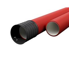 Raudonas gofruotas vamzdis D32 / d31 su virve Ecopipe (be halogenų, 50m)