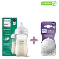 Philips Avent SCY933/01 Stiklinis maitinimo buteliukas 1+ mėn., 240ml + SCY964/02 Silikoninis žindukas maitinimo buteliukui