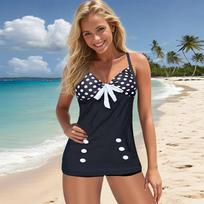 Moteriški maudymosi kostiumėliai Tankini 2 dalių maudymosi kostiumėlis Polka Dot Bow atostogų maudymosi kostiumėliai kabančiu kaklu S juoda