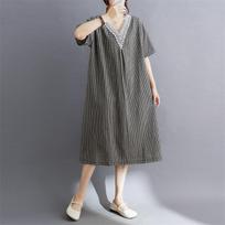 Short sleeve Plus size cotton vintage Plaid new in dresses for women casual loose long summer dress M juoda