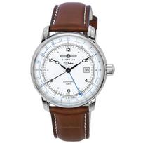 Zeppelin 100 Jahre GMT odinis dirželis sidabrinis ciferblatas 86661 vyriškas laikrodis