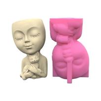 Girl Gypsum Flower  Silicone Resin Mold Epoxy Resin Casting Mold Succulent Vase Cement Mold Candle Holder Mold beige