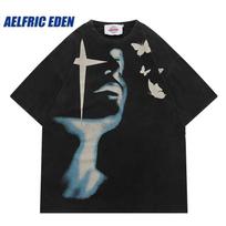 „Aelfric Eden Twinkling Star Pattern“ marškinėliai „Gatvės drabužiai“ „Hiphop“ marškinėliai su drugelių raštu „Harajuku Retro“ laisvalaikio medvilniniai vasaros trumpomis rankovėmis M