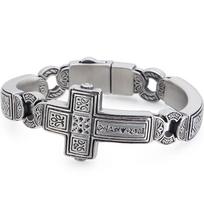 Retro Religious Cross Vyriška apyrankė Sunkaus metalo tvirtas 316L nerūdijantis plienas ant rankų Vyriškos apyrankės Vyriškas dviratininkas papuošalai aksesuarai 20CM sidabras
