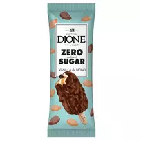DIONE Vaniliniai ledai be pridėtinio cukraus su karamele ir juodu šokoladu su migdolais. Su saldikliais, 90 ml