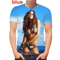 Vyriški ir moteriški kūrybingi aistringi paplūdimio bikinių modelio 3D spaudos marškinėliai trumpomis rankovėmis juokingi marškinėliai 5XL blue
