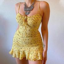 Vasaros Seksuali Spausdinta Liekninanti Paplūdimio Suknelė Moterims Saldūs Berankoviai Petnešėliai Aukštos Gatvės Suknelės Moteriška Mada Šik Kūno Kontūrus Pabrėžianti Miela V formos Iškirptė Drabužiai Vakarėliui 5XL geltona