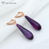 Madingi rožinio aukso spalvos vandens lašo formos kabantys auskarai moterims Vestuviniai Elegantiški kubinio cirkonio papuošalai Dovana gray