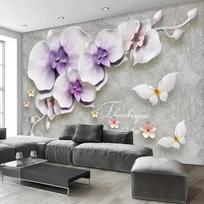 Didelis sienų tapetai Kūrybiškas 3D reljefas Phalaenopsis gėlės Nuotraukų freska TV fono kambario dekoravimas 200 cm(W) x 140 cm(H)