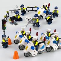Miesto serijos motociklų kelių policijos lėlė, vaikų statybinių blokelių žaislas
