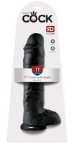 King Cock 11 - dildo su kapšeliu ir siurbtuku - juodas 28 cm