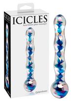 Icicles No. 08 - dvigalis stiklinis dildo - bangų forma - skaidrus/mėlynas
