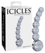 Icicles No. 66 - stiklinis dildo - išlenktas, su rutuliukais - permatomas