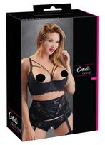 Cottelli Plus Size - petnešėlėmis su žiedais krūtinės pakėlėja (juoda) - 95E