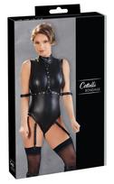 Cottelli Bondage - blizgus bodis be rankovių su rankų antrankiais - juodas - M