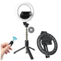 Belaidis „Bluetooth“ asmenukių lazdelė su 6 colių LED žiedu fotografavimo lempute, sulankstomu trikoju, monopodu juoda